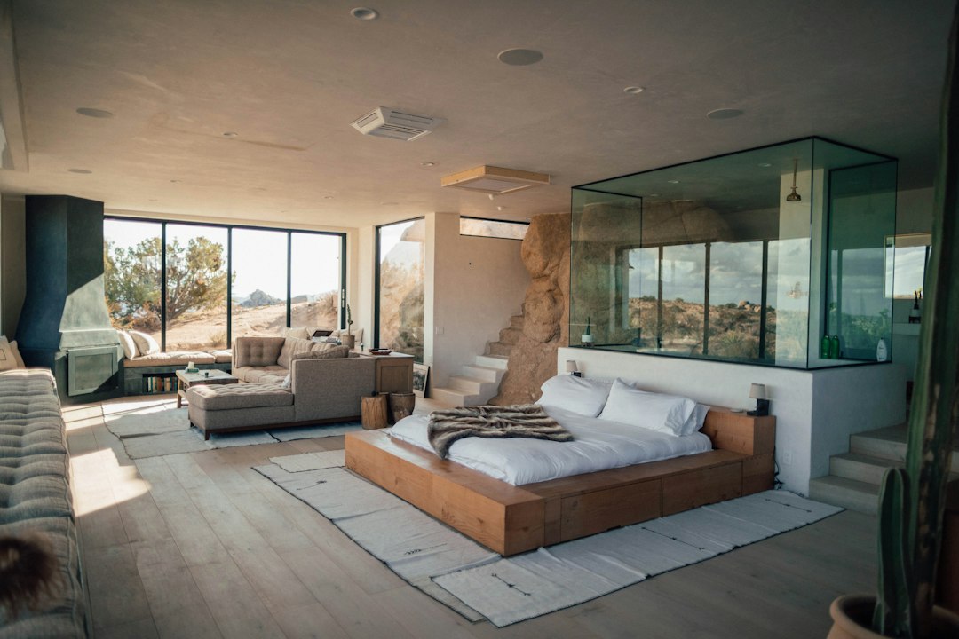 Contemporary architectural interior with warm light
